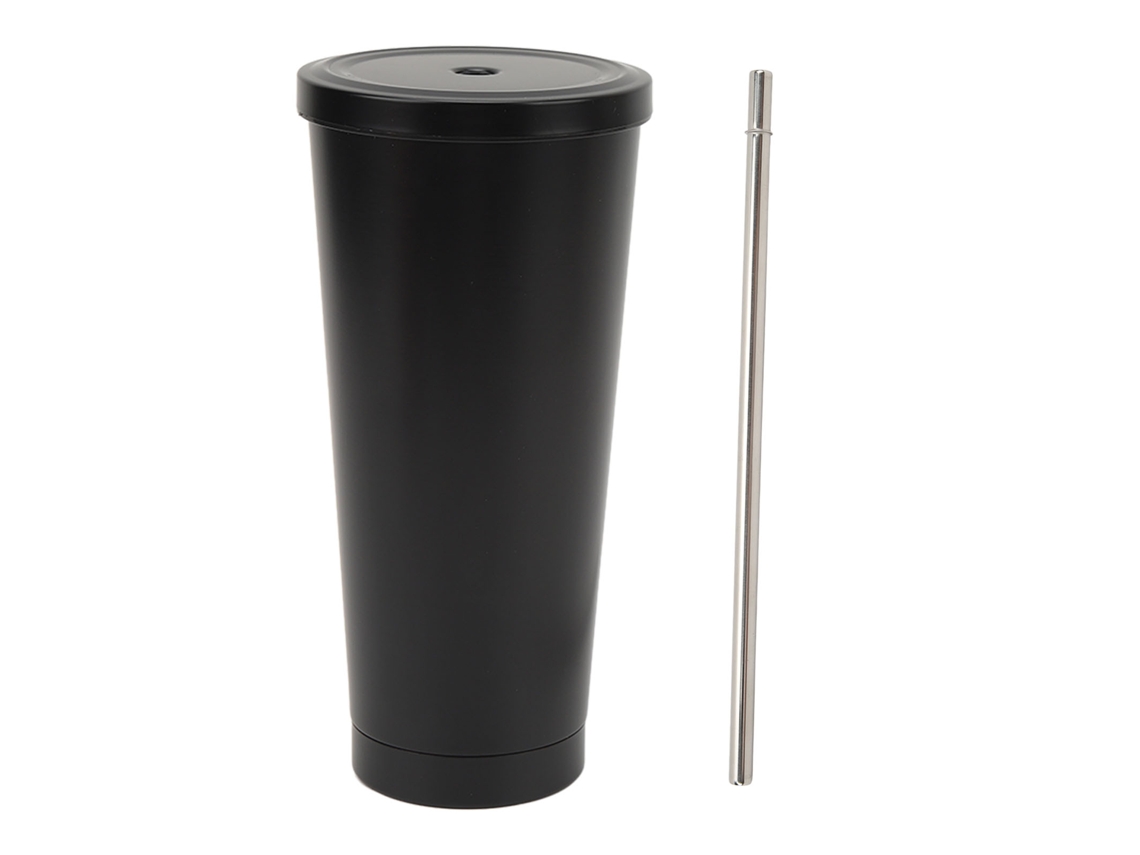 Mali copo de Aço Inox com Canudo Capacidade Grande Isolado Térmico Portátil para Esportes Ao Ar Livre Viagem Preto 750ml