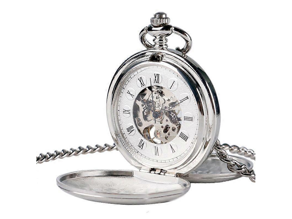 Relógio De Bolso Mecânico Manual Vintage Clássico Pm240 Com Mostrador Duplo Aberto E Numeração Romana.