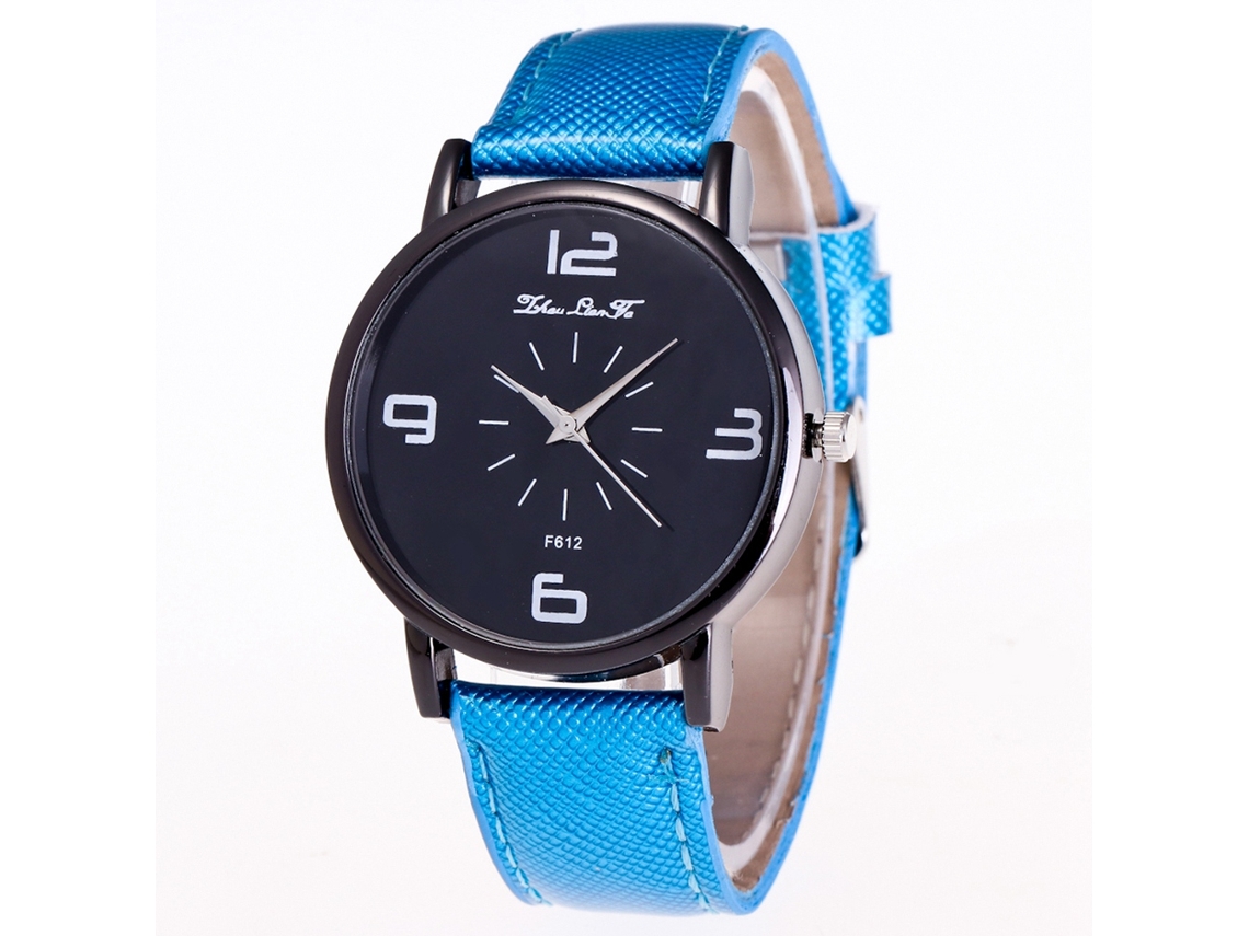 Reloj De Cuarzo Con Correa De Cuero Y Esfera De Cristal Estilo Simple Universal (azul)