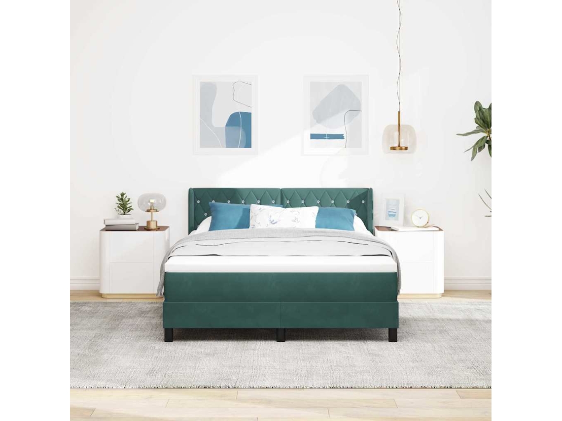 Vidaxl Cama Box Com Cabeceira Manual Verde Escuro 200 X 140 Cm Veludo