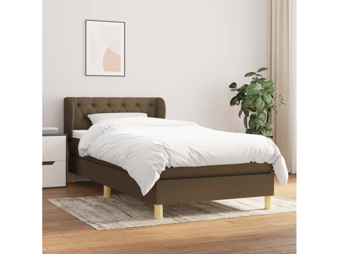 Vidaxl Cama Com Molas/colchão 80x200 Cm Tecido Castanho-escuro