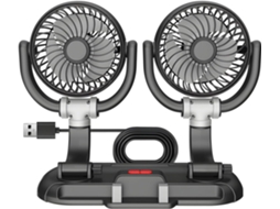 Ventilador Veicular De Duas Cabeças Com Rotação Completa E Suporte Integrado Para Celular, Ideal Para Uso No Painel Ou