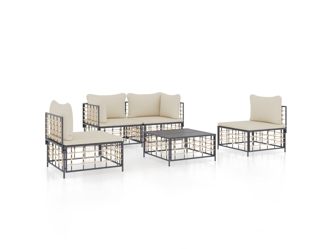 Conjunto 5 lounge de jardim c/ almofadões  VIDAXL vime PE antracite