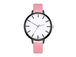 Relógio de Pulso Feminino de Quartzo com Pulseira de Couro Pu Estilo Simples Rosa Zhoulianfa