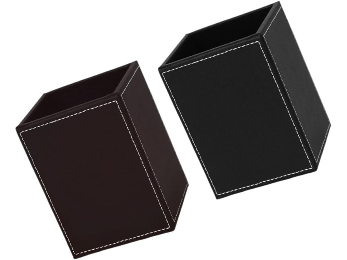 Organizador De Mesa Com 2 Peças, Porta Lápis Quadrado, Para Canetas E Cartões De Visita, Em Pu. Gokoco