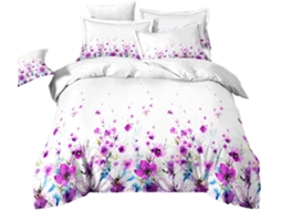 Capa de Edredom Folhas e Flores Rosa Microfibra com Fronha 220x240 Cm S/MARCA