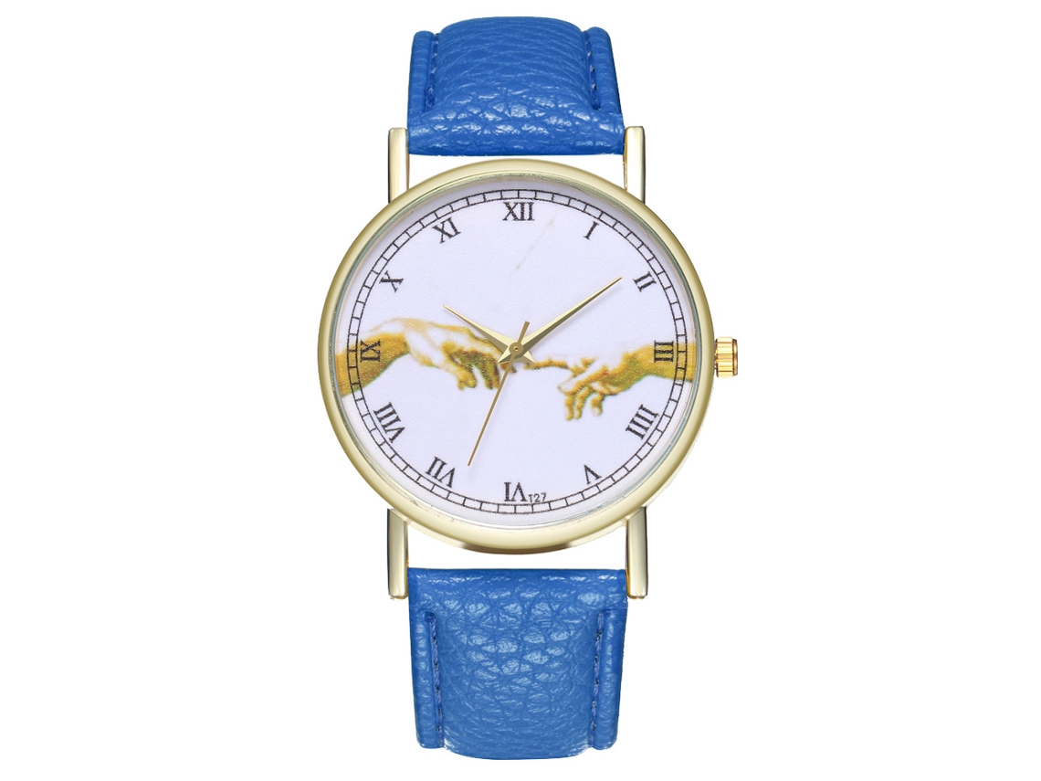 Relógio de pulso feminino analógico de quartzo com pulseira de PU, padrão clássico (azul royal)