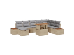 Conjunto 9 Conjunto De Móveis De Jardim Vidaxl Bege Vime Pe (100 X 55 X 73 Cm)