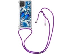 Correia Quicksand Borboleta para Samsung Galaxy A12 HONGWE. Pele Sintética Bege