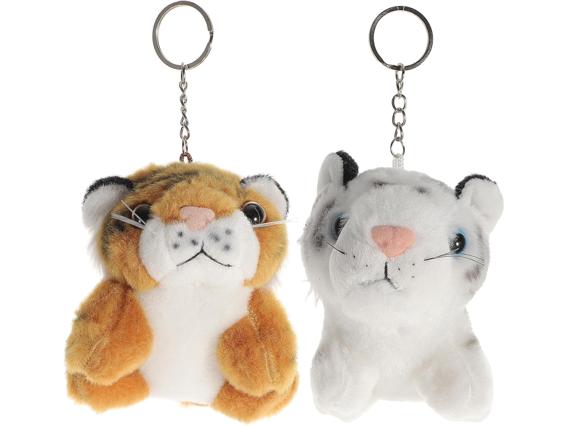 Conjunto De 2 Pingentes De Tigre De Pelúcia Macia, Com Design Realista Em Branco E Amarelo.