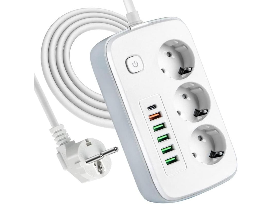 Régua de Tomadas Mesa com 3 e 5 portas USB, cabo de 2 metros e interruptor BRILVIBERA