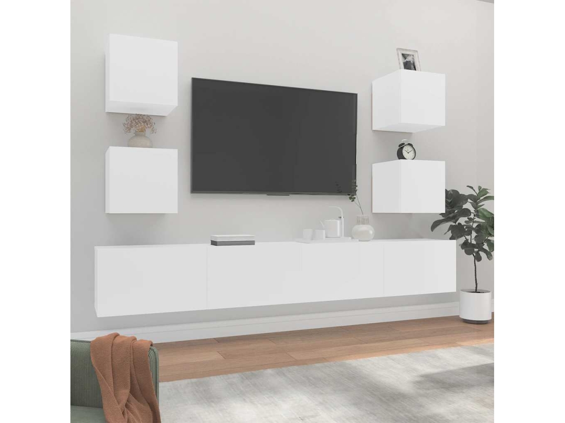 Vidaxl Conjunto Móveis De Tv 6 Pcs Madeira Processada Branco