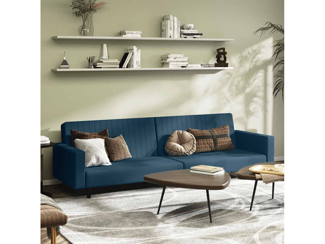 Vidaxl Sofá-cama De 2 Lugares Veludo Azul
