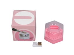 Conjunto de Brocas para Unhas 2 em 1 com 24 Furos e Escova de Limpeza Multifuncional para Manicure, Rosa