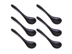 Rebe 6 Colheres de Sopa de Melamina Preta Imitando Porcelana Duráveis para Casa e Restaurantes 18x4,8cm Negro (hs0123)
