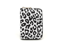 Porta cartões padrão leopardo, grande capacidade, branco/preto