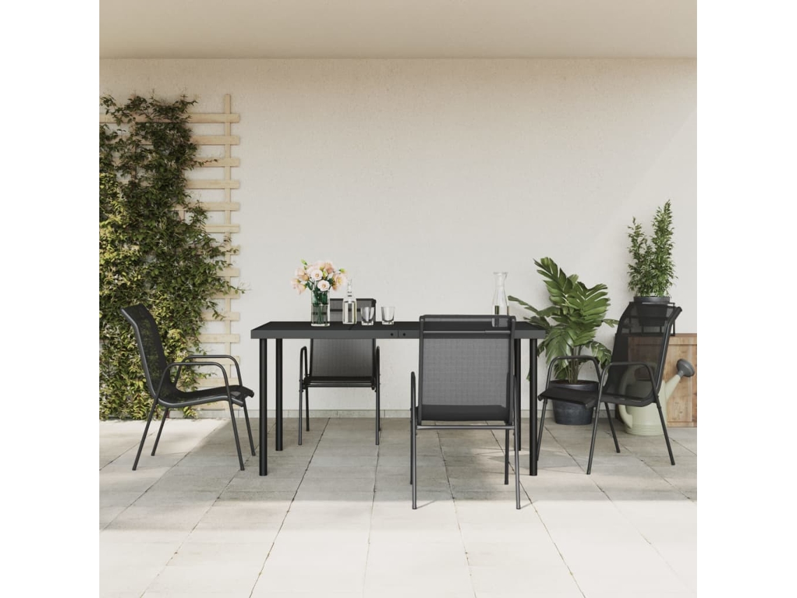 Pcs Conjunto De Jantar Para Jardim Aço E Textilene Preto Dkd Home Decor