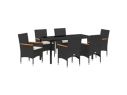 Conjunto 7 De Jantar Para Jardim Com Almofadas Vidaxl Rattan Sintético Preto