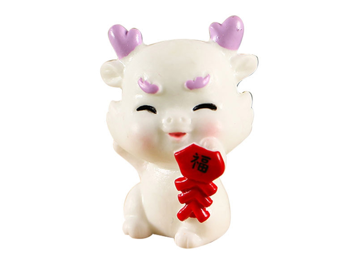 Laxiscreed Decor De Carro Com Dragão Branco, Ornamento De Resina Para Ano Novo Com Design Cartoon Encantador