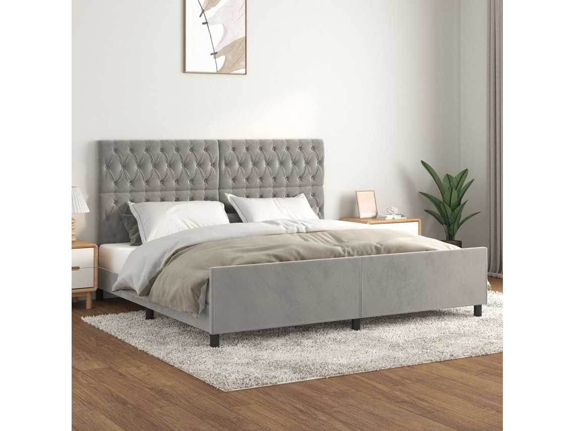 Vidaxl Estrutura De Cama Sem Colchão 200x200 Cm Veludo Cinzento-claro