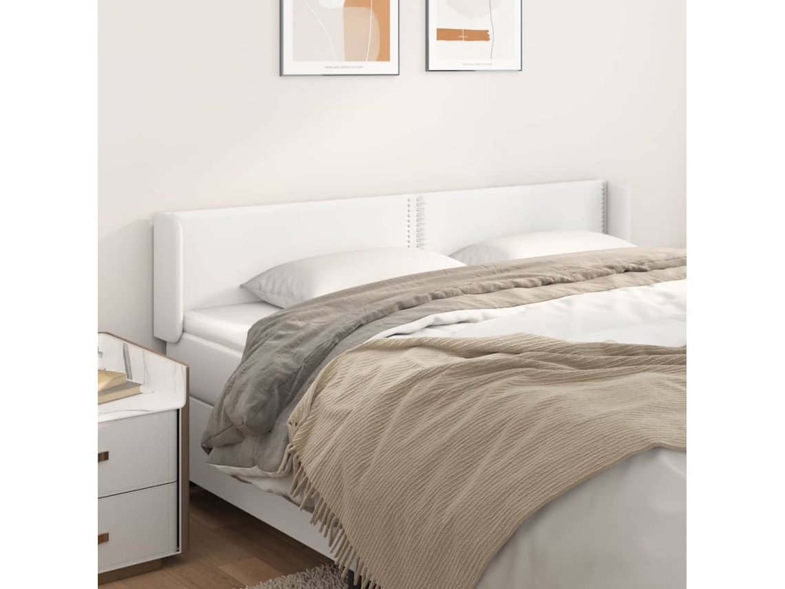 Vidaxl Cabeceira Cama C/ Abas Couro Artificial 203x16x78/88 Cm Branco