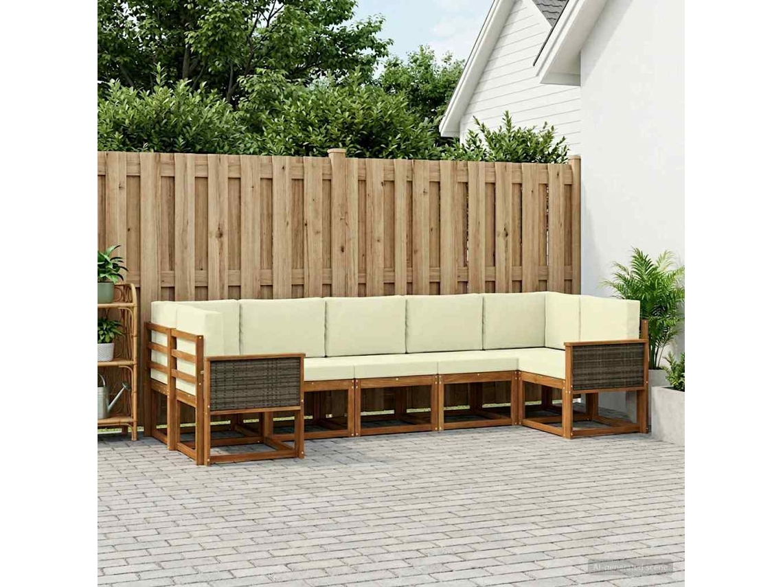 Vidaxl Conjunto De Sofás Para Exterior 7 Pcs Natural E Creme