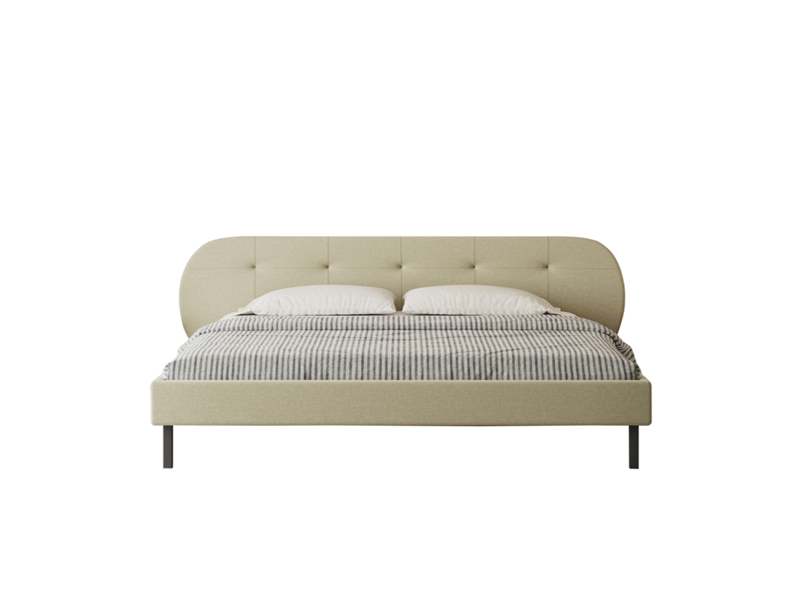 Tulsa Cama Estofada 140x190cm Bege Com Cabeceira E Box Spring