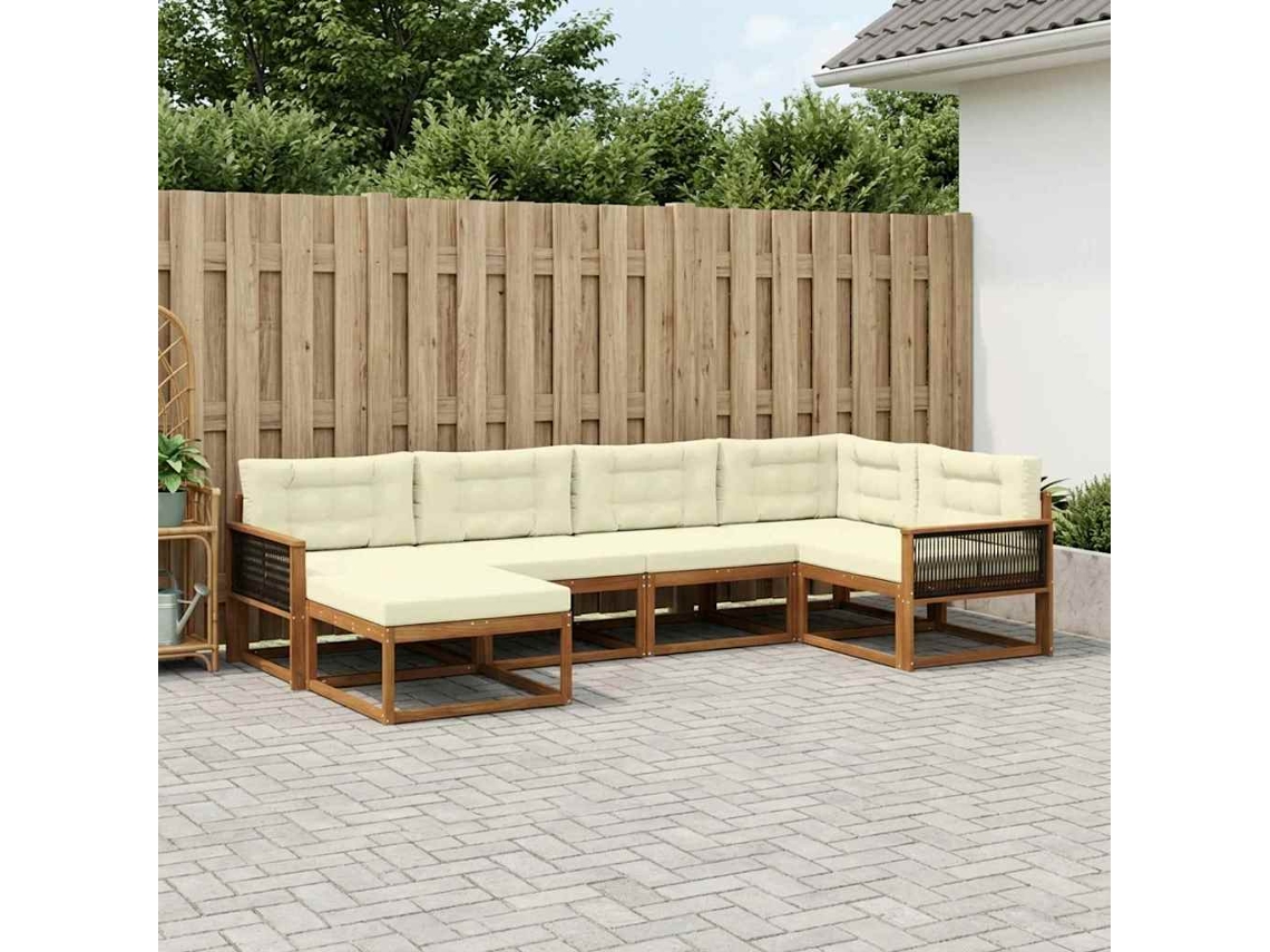 Vidaxl Conjunto De Sofás Para Exterior 6 Unid. Natural E Creme