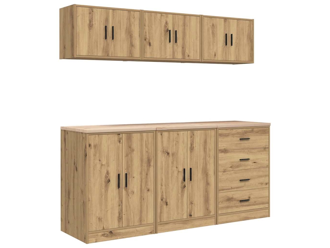 Conjunto Armário de Garagem 6 Peças Madeira Processada Carvalho Artisiano MAISON EXCLUSIVE