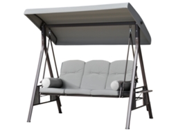 Baloiço de Jardim 3 Lugares com Toldo Metálico, 116x206x183 Cm, com Bandeja, Estrutura Cinza | S/MARCA