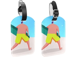 Conjunto De 2-etiquetas Bagagem Em Couro Pu Com Proteção Privacidade Da Awesome Beach Activities
