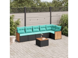 Vidaxl Conjunto De Sofá De Jardim Com 7 Peças E Almofadas Em Rattan Sintético Preto