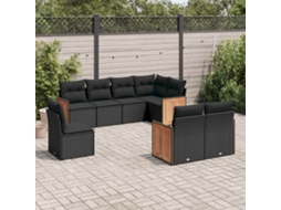 Vidaxl 8 Pcs Conjunto Sofás De Jardim Com Almofadões Vime Pe Preto
