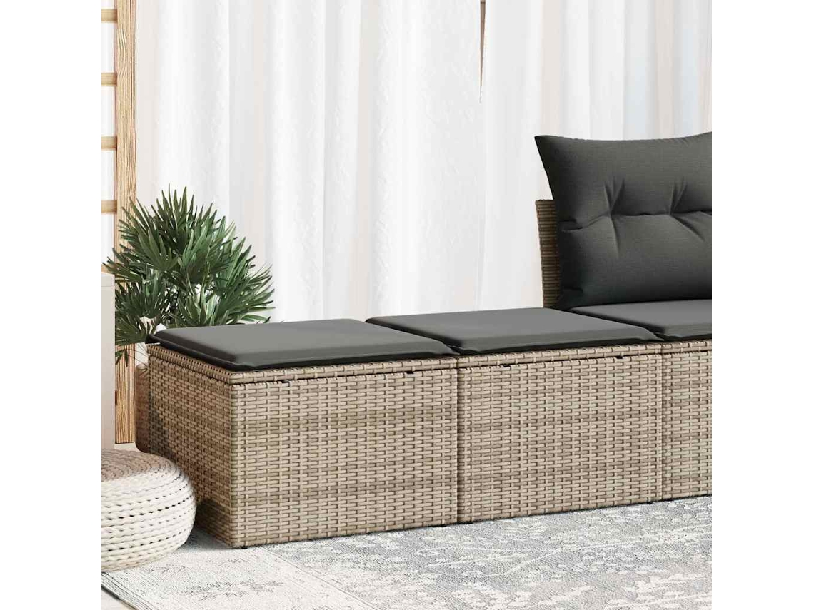 Vidaxl 2 Pcs Conjunto Sofás Jardim Almofadões Vime Pe/acácia Cinzento