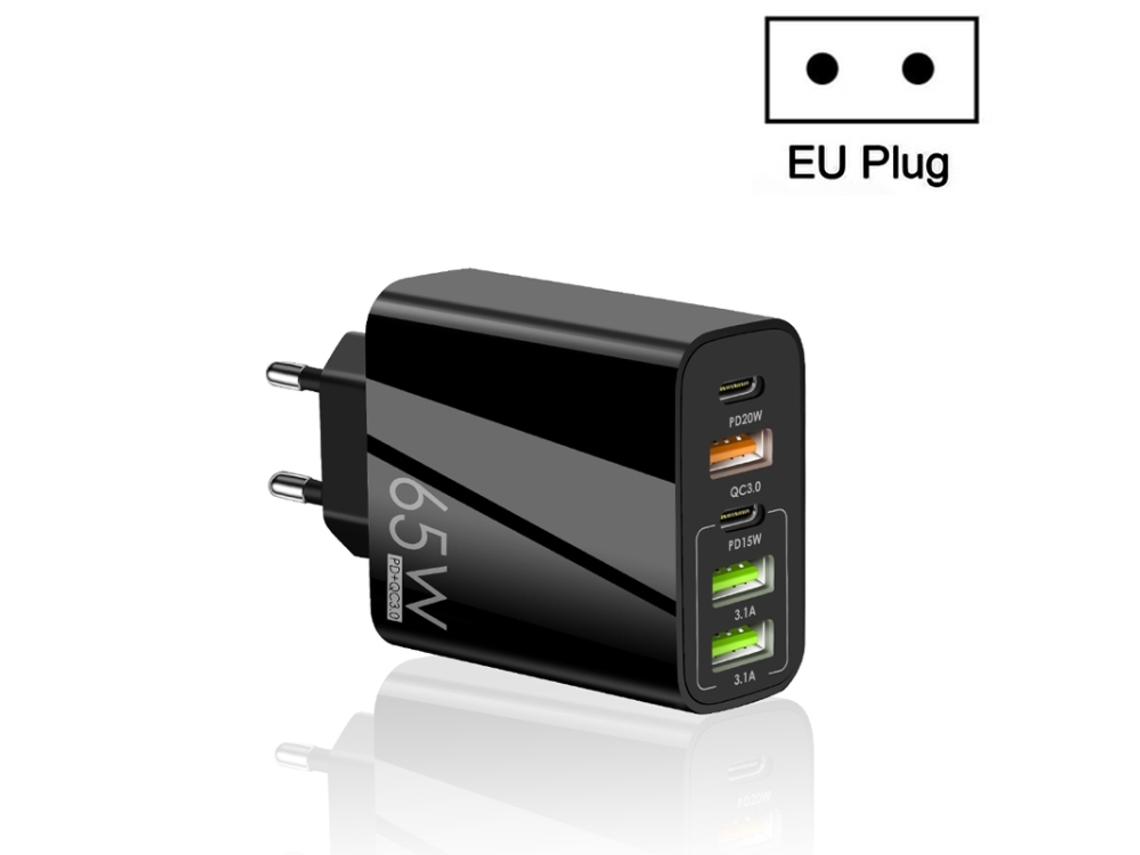 Carregador Multiporta 65w Dual Pd Tipo C 3x Usb para telefone e tablet pc plugue UE preto XIAOMOYU