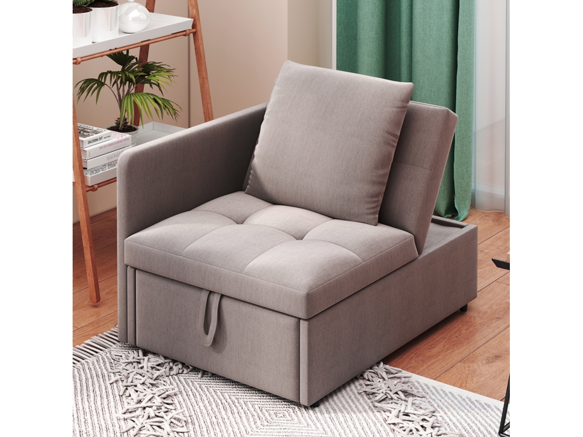 Sofá Cama Multifuncional 3 Em 1 Em Linho Com Encosto Ajustável Ideal Para Espaços Pequenos Cor Cinza Mega Echo Trade Shop