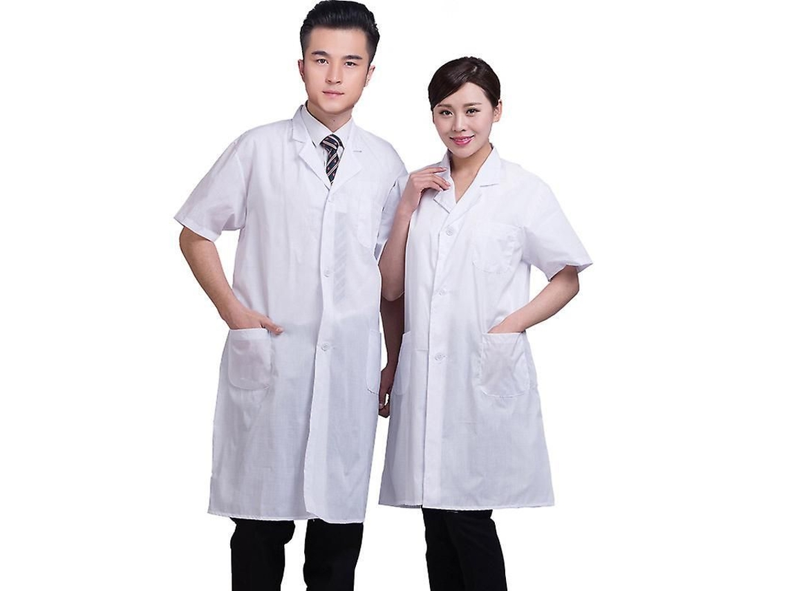 Jaleco branco unissex de manga curta com bolsos, modelo 2026, ideal para o verão. Uniforme médico para médicos e enfermeiros.