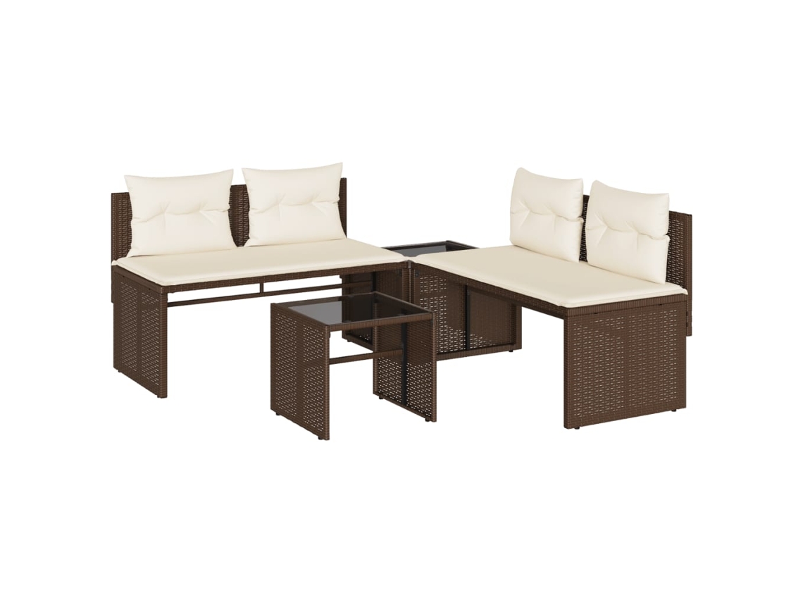 Conjunto de 4 Sofás de Jardim com Almofadões Vime Pe Castanho MAISON EXCLUSIVE (4 pcs)