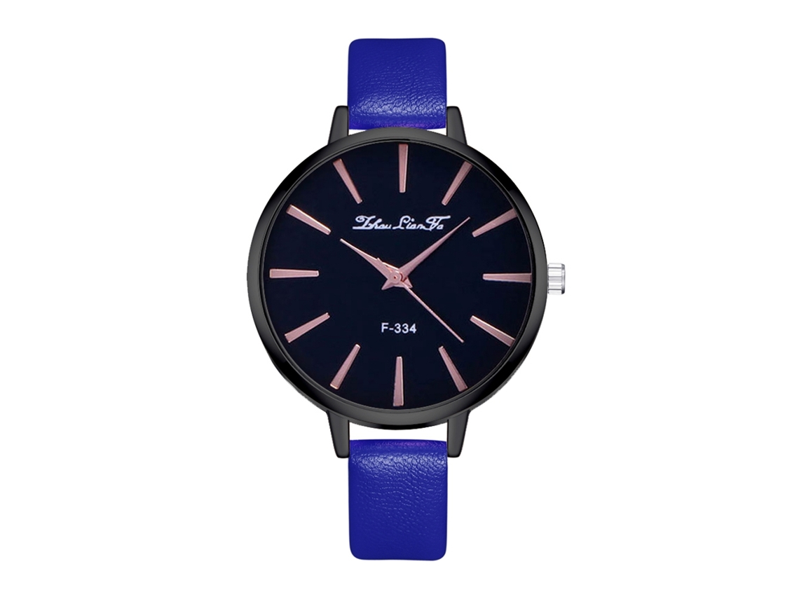 Relógio de Pulso Feminino de Quartzo com Pulseira de Couro Pu Estilo Moderno Luxuoso Azul