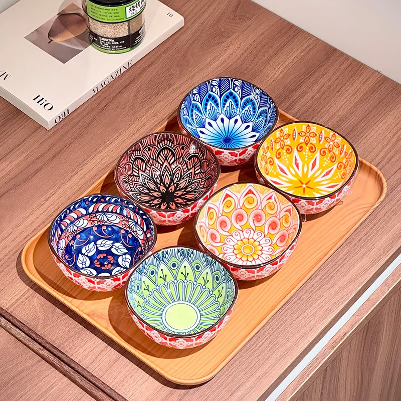 Conjunto De 6 Peças: Mini Tigelas De Cerâmica Estilo Boêmio Japonês E Conjunto De 6 Peças Para Molho Barbecue.