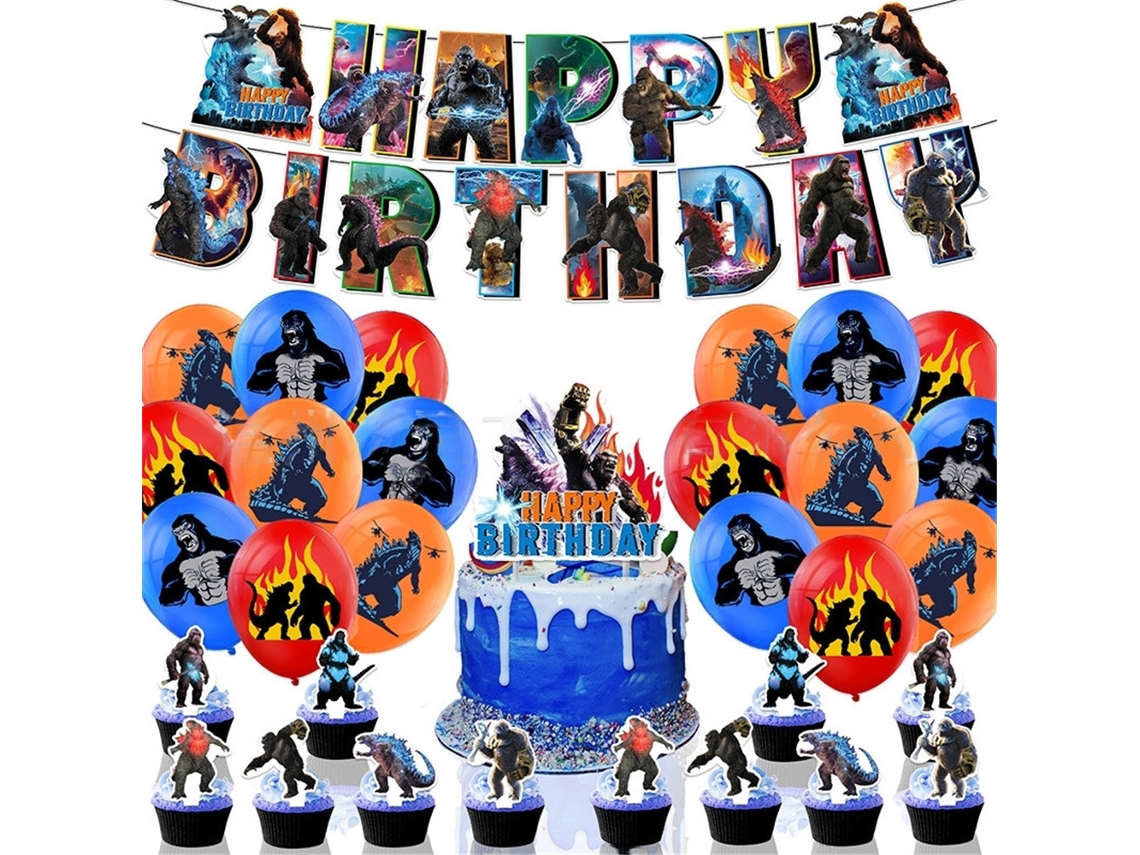 Balões Temáticos Godzilla Vs King Kong, Faixas De Feliz Aniversário, Conjunto De Decoração Para Festa De Aniversário