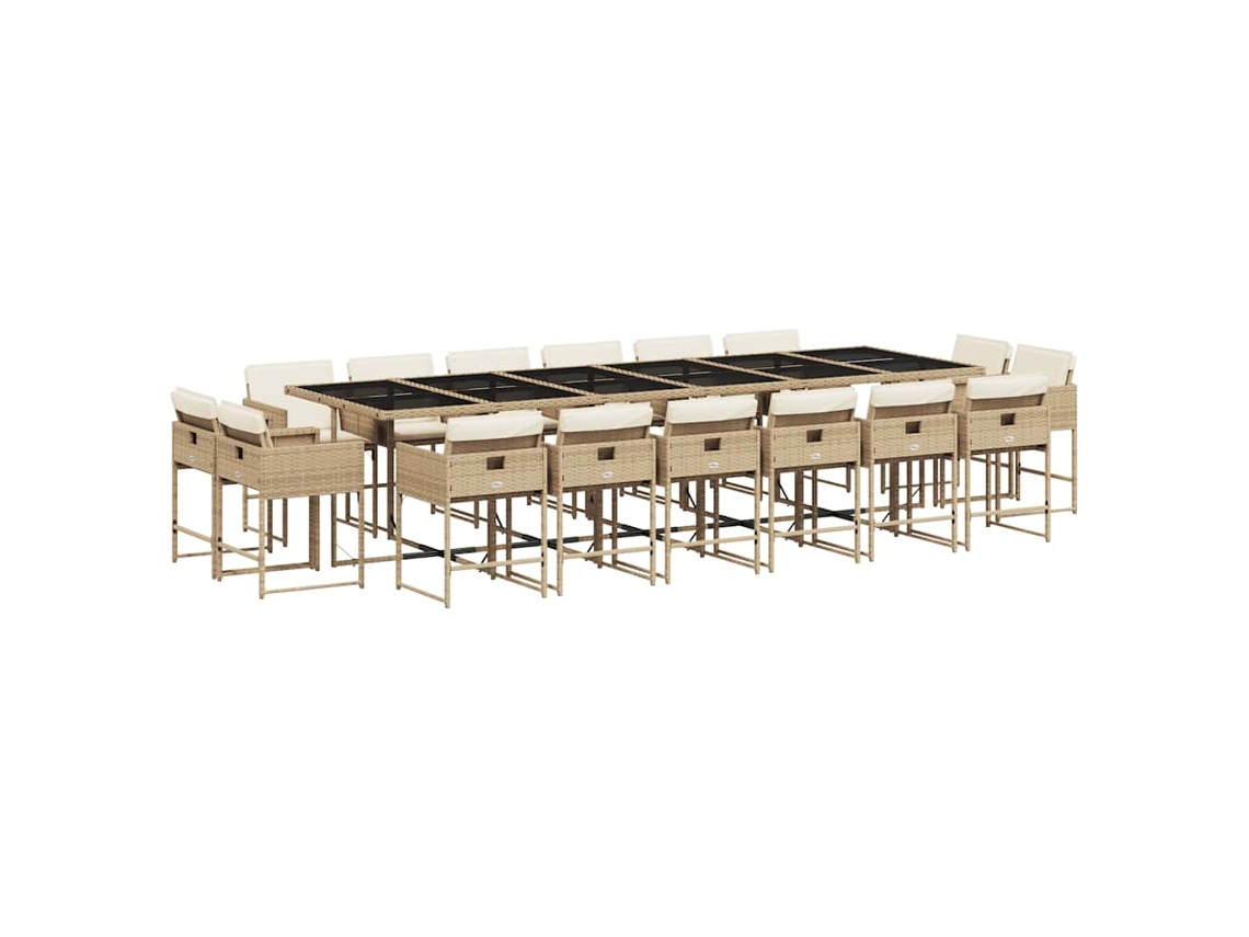 Conjunto de Jantar 17 Pcs para Jardim com Almofadões Vime Pe Bege MAISON EXCLUSIVE (17 pcs)