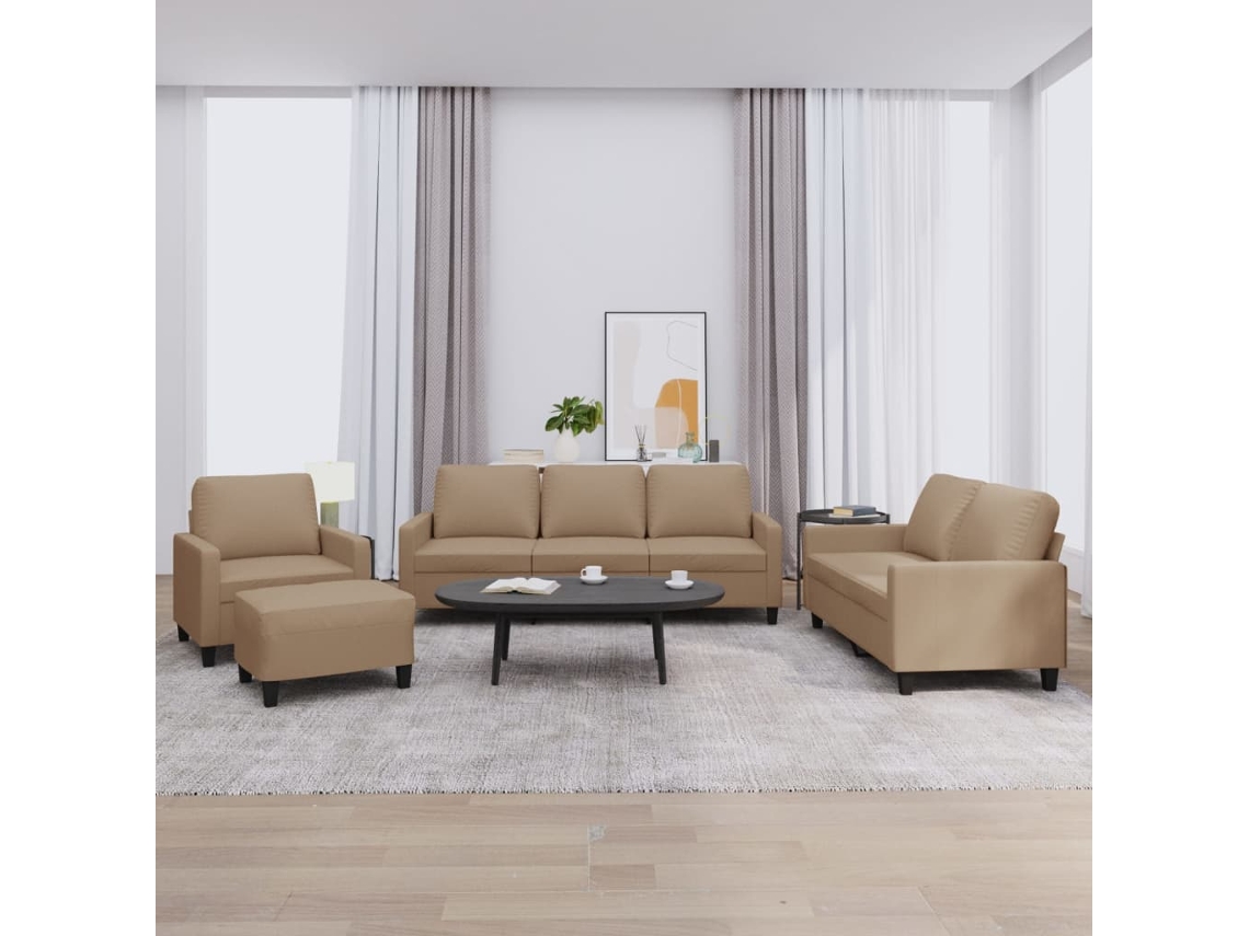 Vidaxl 4 Pcs Conjunto Sofás C/ Almofadões Couro Artif. Cor Cappuccino
