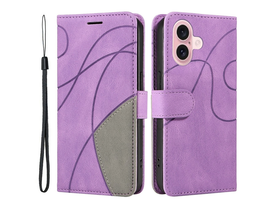 Capa Em Couro Pu, Para Apple Iphone 16 - Roxo Claro