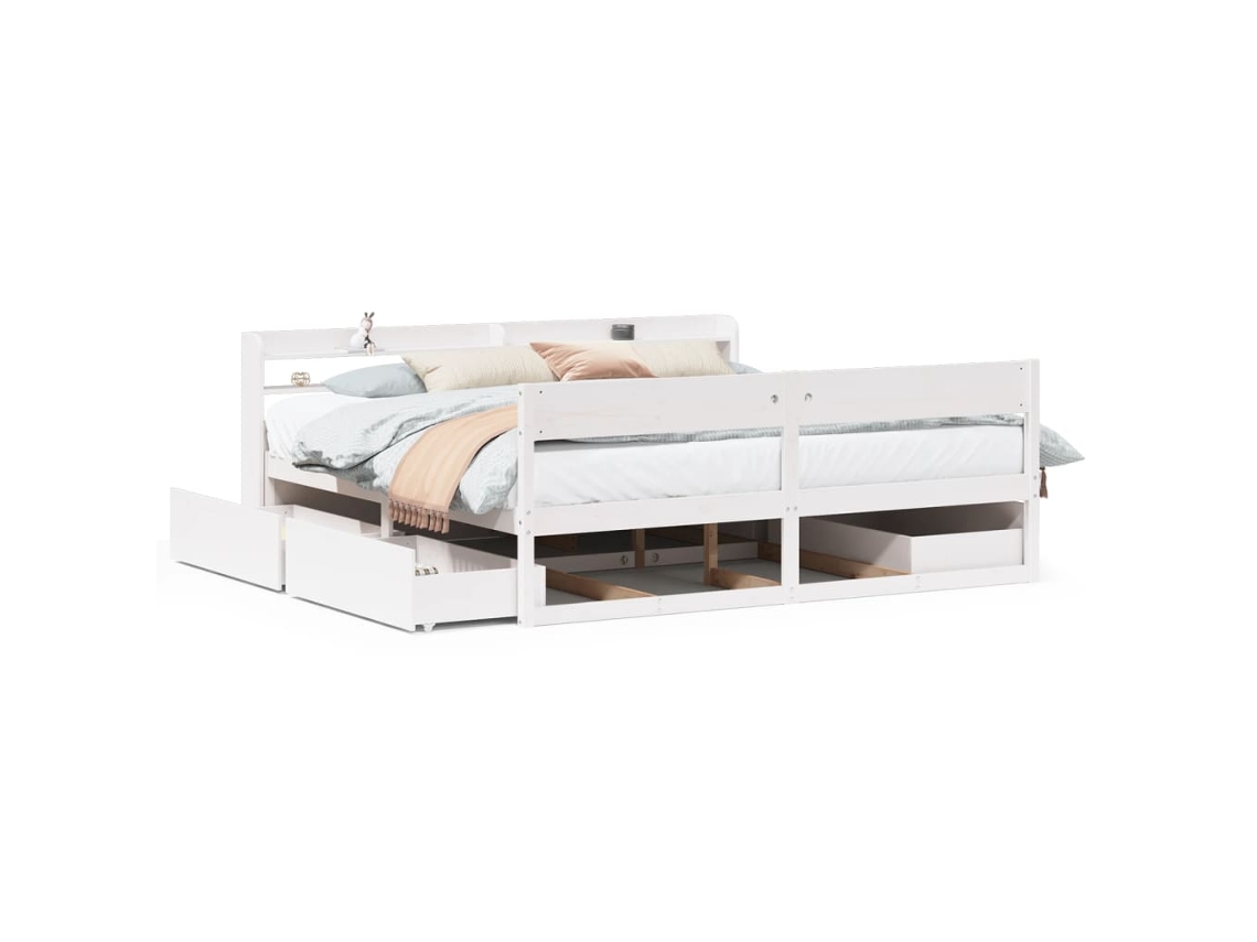Cama Sem Colchão 200x200 cm Madeira de Pinho Maciça Branco MAISON EXCLUSIVE