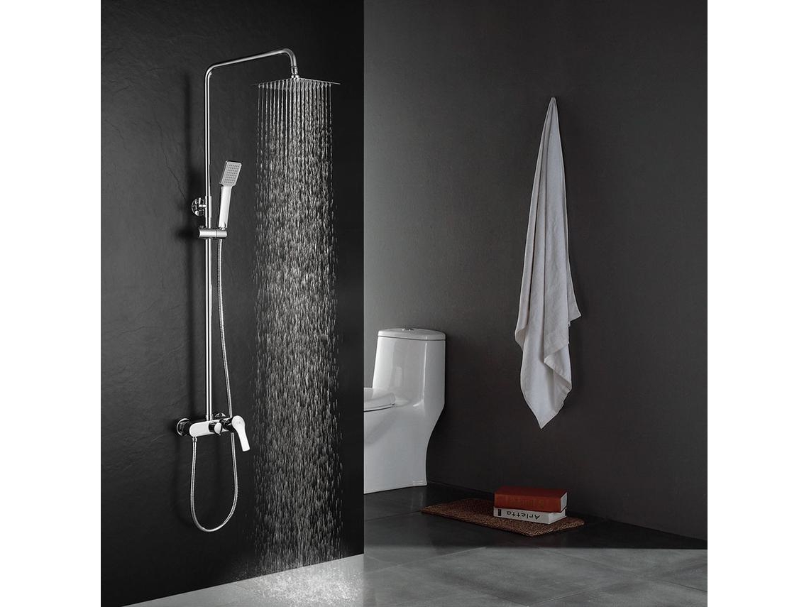 Kibath Coluna De Chuveiro Quadrada Monocomando 83-126 Cm Ver Acabamento Cromado Brilhante Em Latão