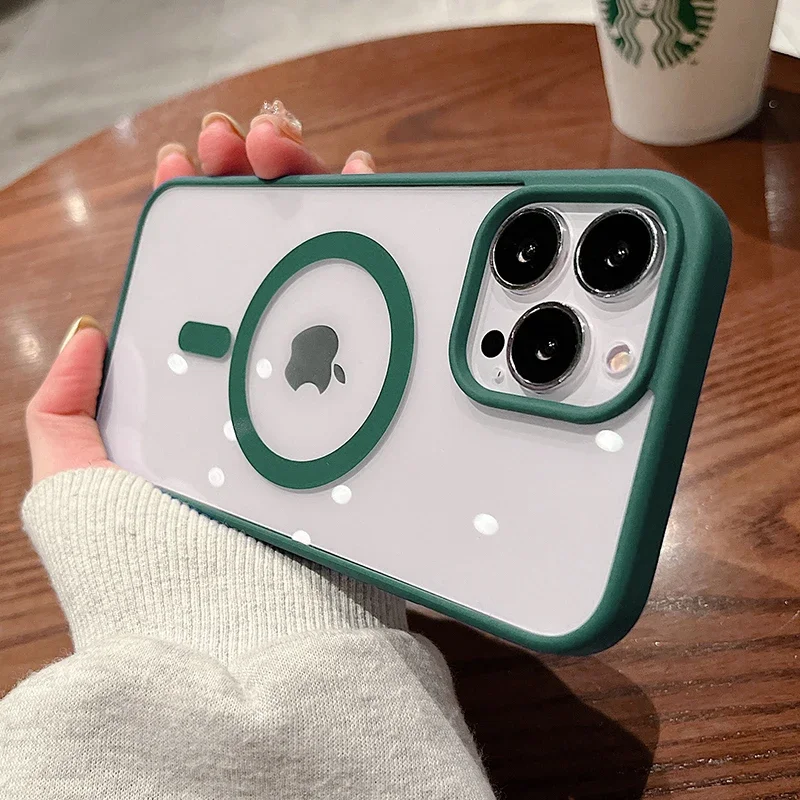 Capa Protetora Transparente Magsafe Com Carregamento Sem Fio Magnético (iphone 12 Pro Max, Verde Escuro), Feita De Acrílico Rígido.
