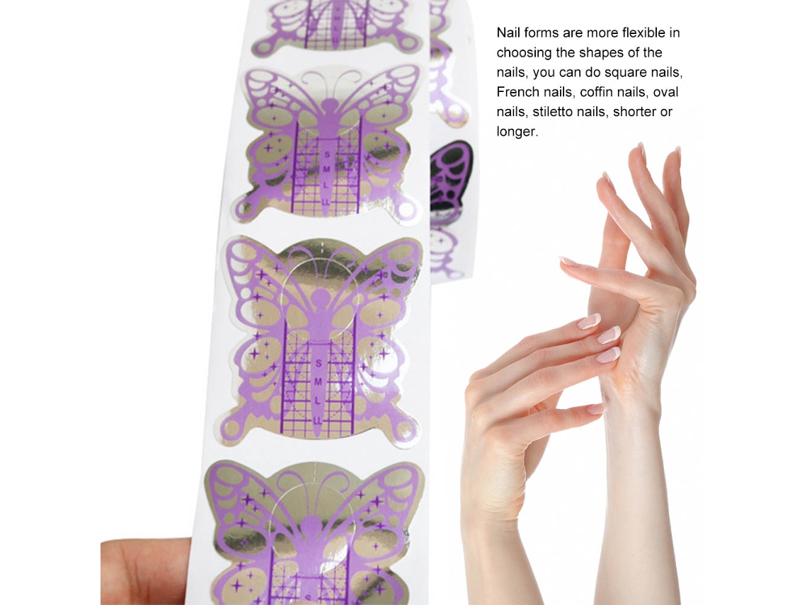 100 Plantillas De Uñas Em Forma De Mariposa Roxa Para Arte De Uñas E Extensões Com Gel Uv Autoadesivos