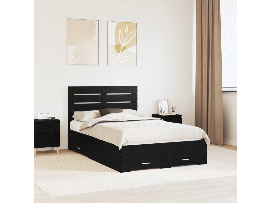 Vidaxl Estrutura Da Cama Com Gaveta Carvalho Preto 135 X 190 Cm
