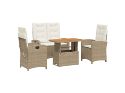 Conjunto de 4 Jantar P/ Jardim com Almofadões Vime Pe Bege MAISON EXCLUSIVE (80x200 cm)